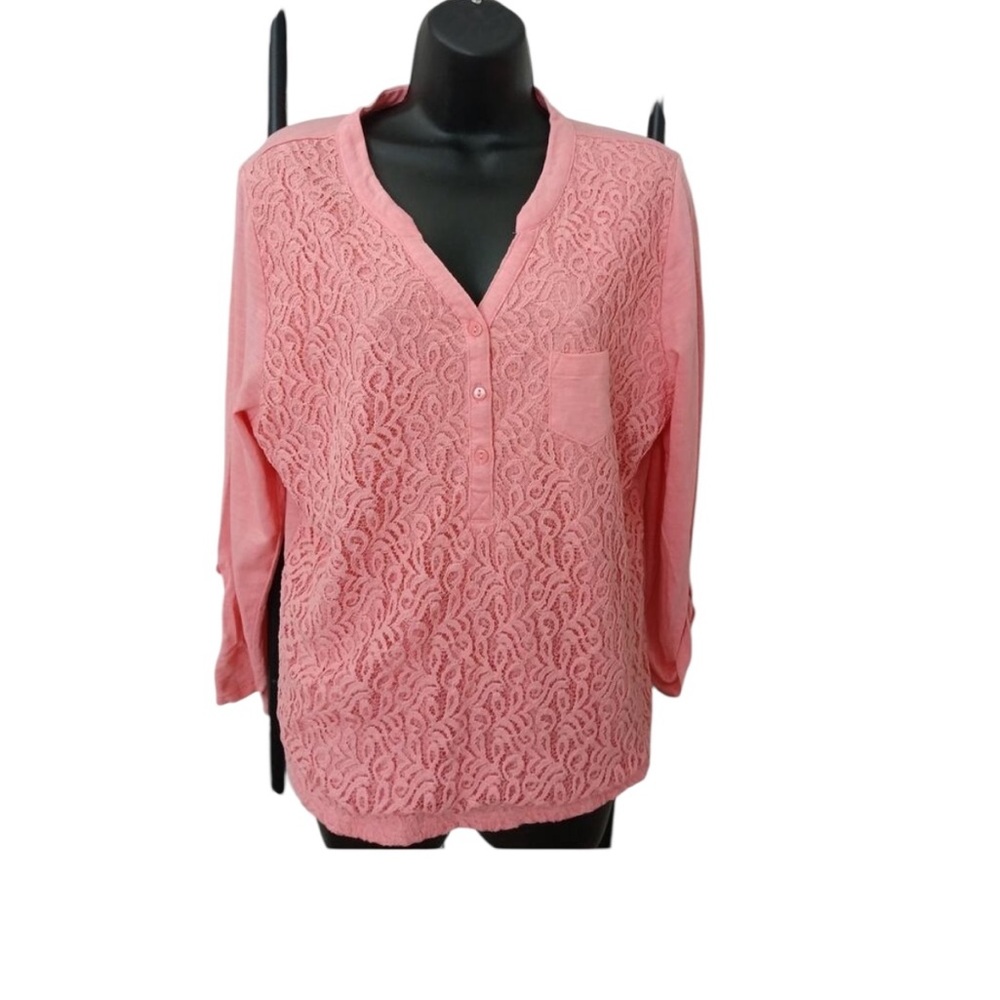 🔴 5 for $40 SALE ! Nine West Pink Lace Front Adjustable Long Sleeves  XL